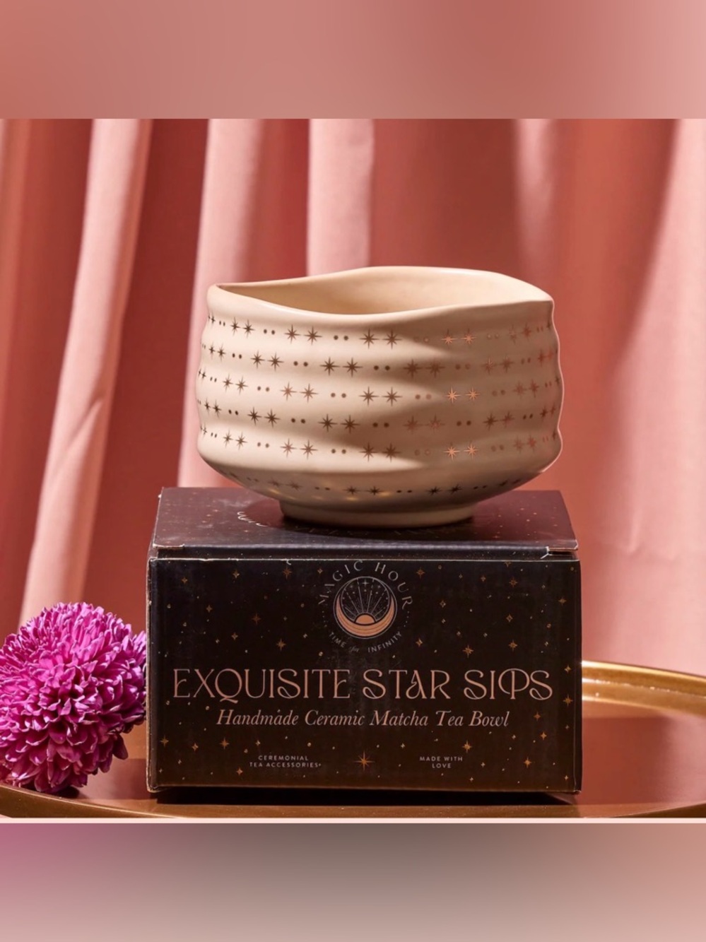 Magic Hour Tea Matcha Bowl | Handmade Ceramic | Gold Stars | Like New